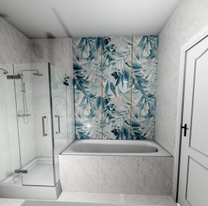 Ванная в классическом стиле с растительным орнаментом.